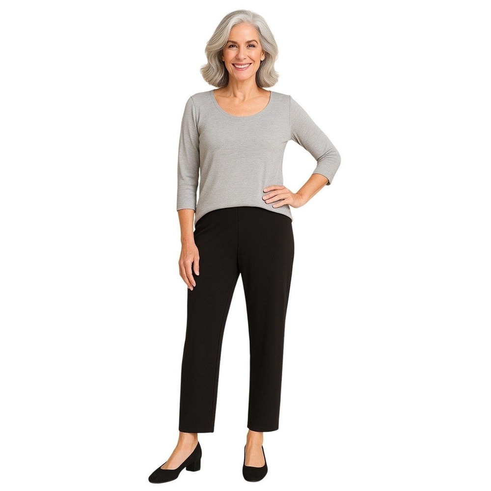 Chico's Easywear Pants Womens 1 Black Ribbed Knit Straight Stretch Travel Career